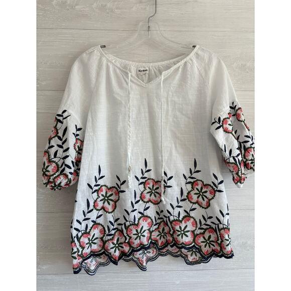 Kindred White Embroidered Peasant Boho Top Blouse - Picture 1 of 4
